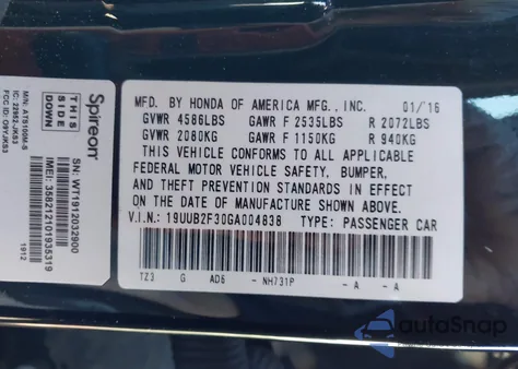 2016 Acura Tlx V6 from USA, damaged, VIN 19UUB2F30GA004838